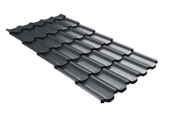 Металлочерепица квинта плюс с 3D резом 0,5 Satin Мatt RAL 7024 мокрый асфальт купить в Кинешме